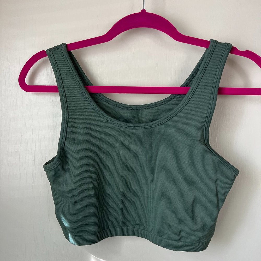 LIKE NEW- Aerie Ribbed Tank Bralette Royal Palm Green Size M